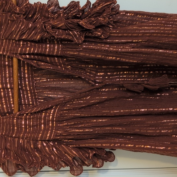 Ulla Johnson Cora Mahogany Metallic Flutter Sleeve Top Size 6 - Picture 3 of 7